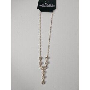 Wild Fable Fashion Gold Tone Necklace Flowers, White Stones with Faux Pearls